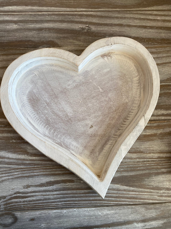 Large White Washed Wooden Heart Tray