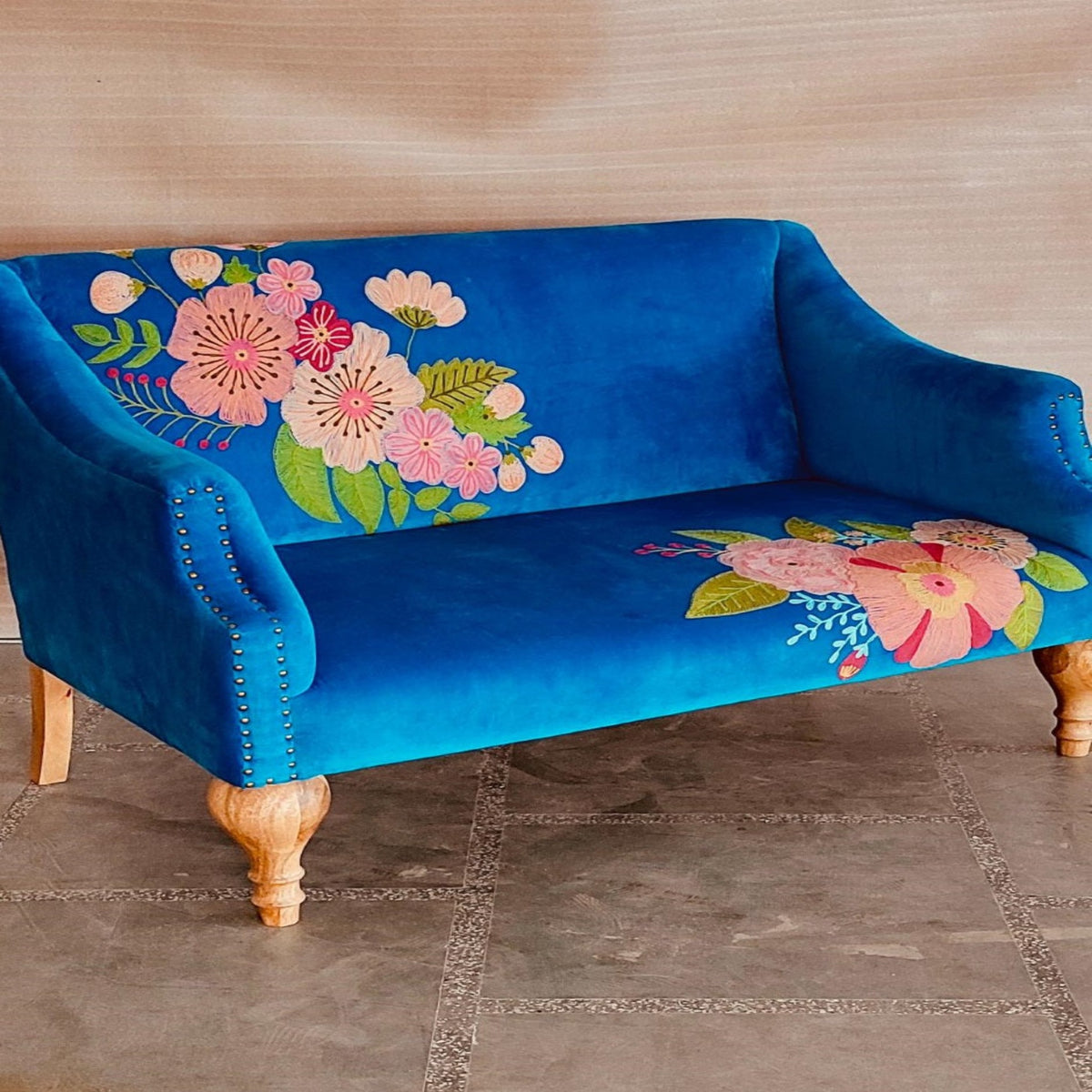 Blue Velvet Embroidered Loveseat Scape Interiors
