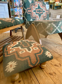 Hand Woven Kilim Square Footstool Green