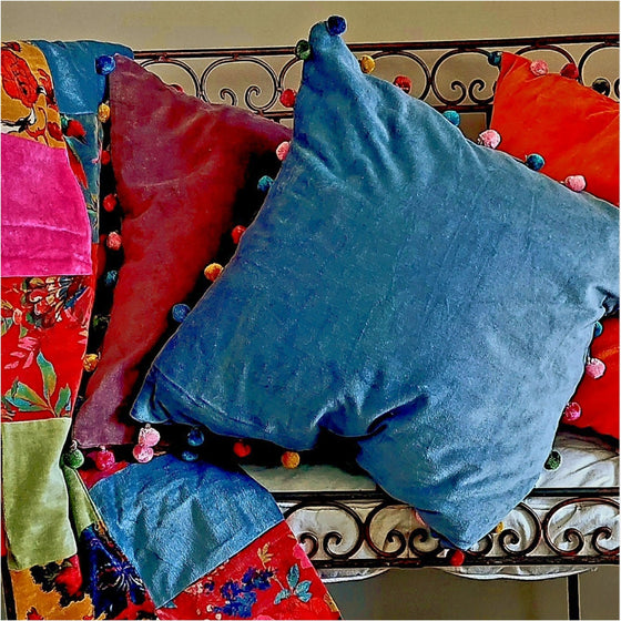 Cotton Velvet Patchwork Multi-coloured Throw and Cushions - Jaipur Collection