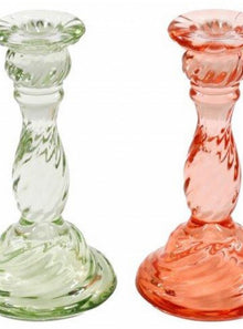  Tall Twisted Glass Candlestick Pink or Green