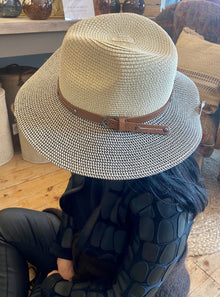  Two Tone Folding Panama Hat Cream/Grey with Bag
