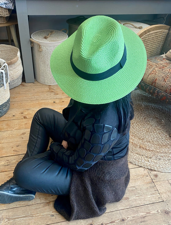 Grass Green Folding Panama Hat with Bag