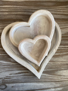  Large White Washed Wooden Heart Tray