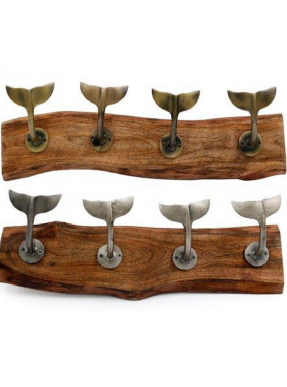 Four Whale Hooks on Wooden Plinth