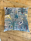 Grey Jungle Cotton Velvet Cushion