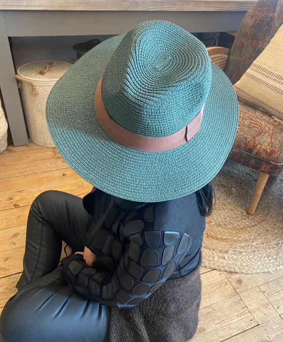 Dark Green Folding Panama Hat with Bag