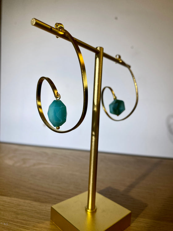 Aqua Crystal Bronze Lasso Loop Earrings