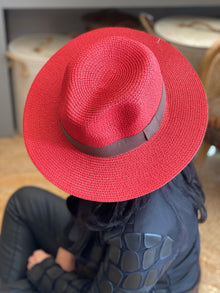  Red Folding Panama Hat with Bag