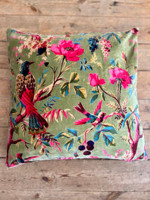  Green Bird Of Paradise Velvet Cushion