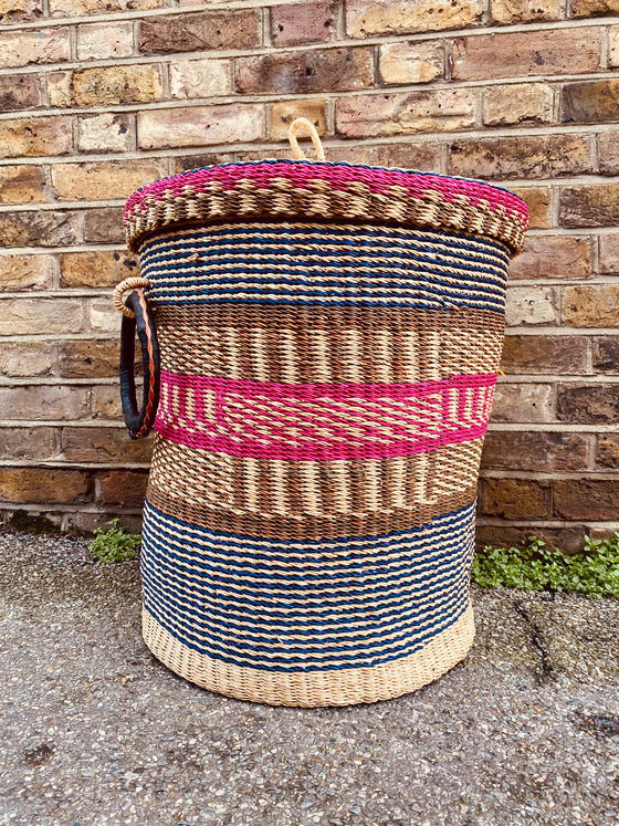Large Lidded Woven Laundry Basket