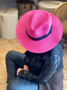  Pink Folding Panama Hat with Bag