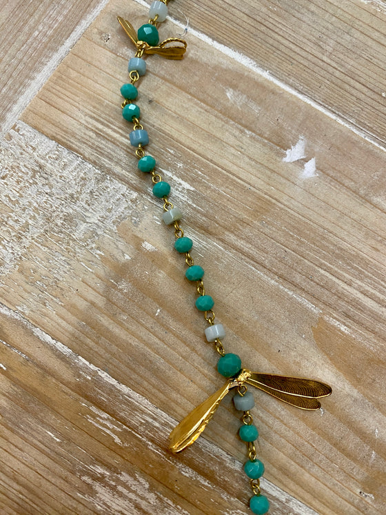 Aqua Crystal Dragonfly Lariat Necklace