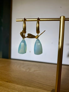  Bronze Dragonfly Aqua Crystal Hook Earrings