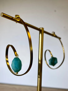  Aqua Crystal Bronze Lasso Loop Earrings