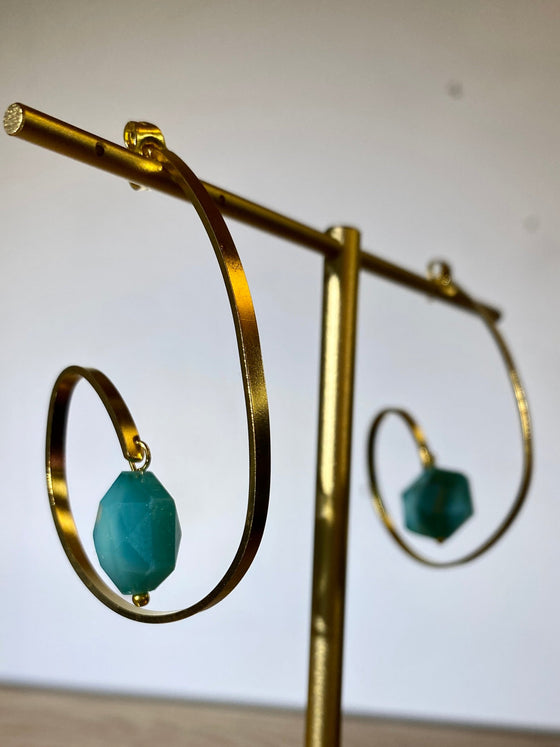 Aqua Crystal Bronze Lasso Loop Earrings