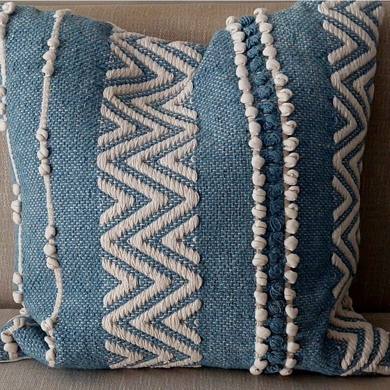 Blue and Cream Large Square Tufted Cushion 50 x 50 cm