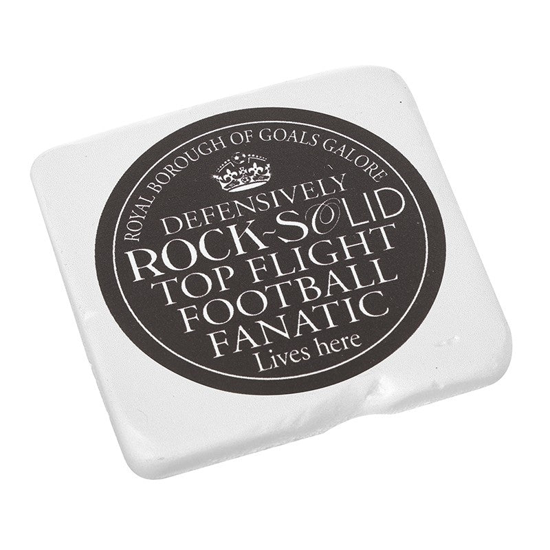 black and White stone with black text and logo on a white background