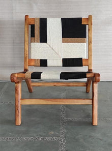  Black and Cream Mango Wood Relaxing Woven Chair
