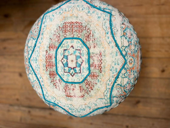 Blue Printed Jute Footstool