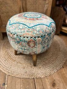  Blue Printed Jute Footstool