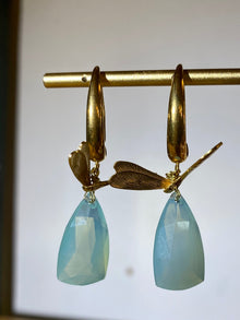  Bronze Dragonfly Aqua Crystal Hook Earrings