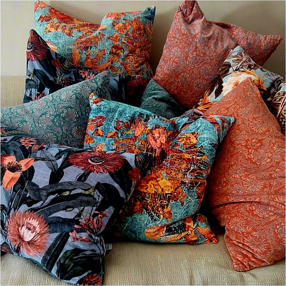 Mary Cotton Velvet Abstract Print Square Cushion 50 x 50