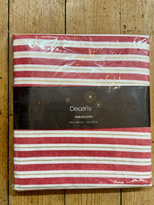  Christmas Cotton Striped Red & Gold Tablecloth