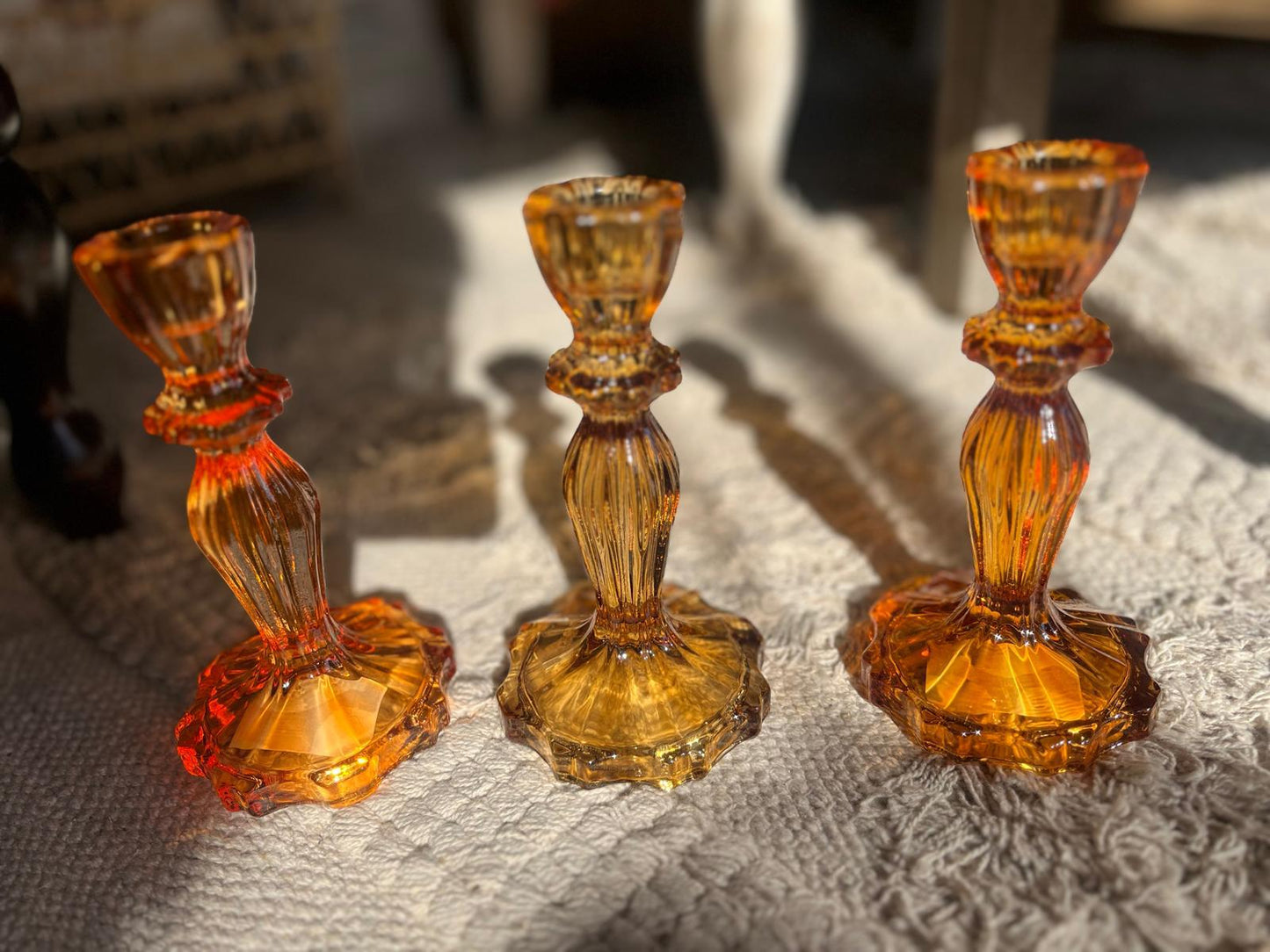 colored glass candle sticks holder