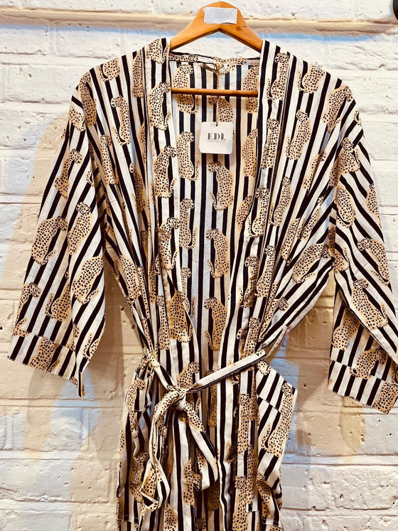 Cotton Black & White Cheetah Kimono