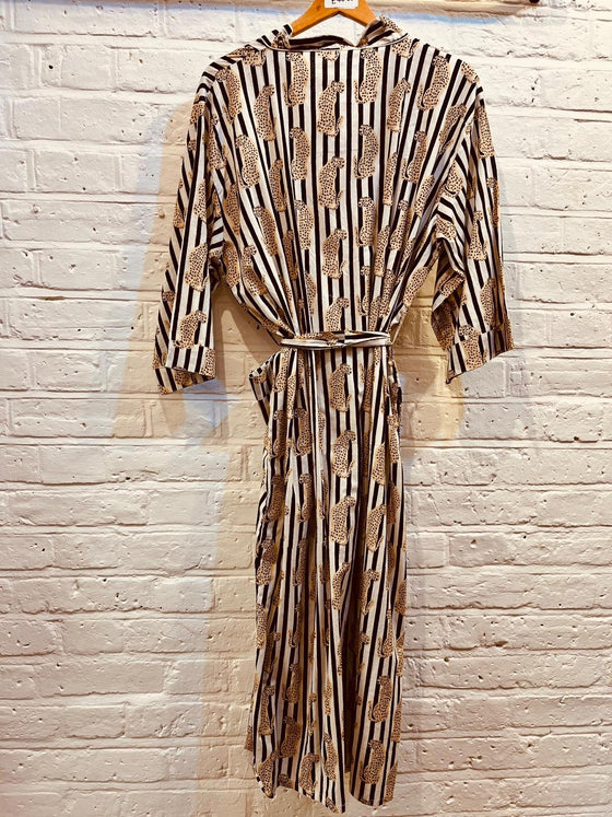 Cotton Black & White Cheetah Kimono