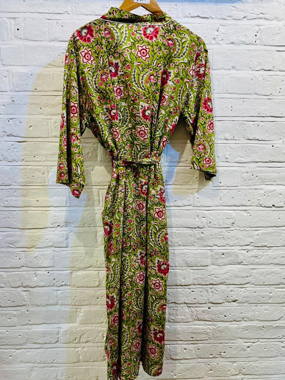 Cotton Floral Green & Pink Kimono