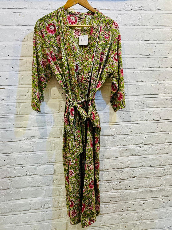 Cotton Floral Green & Pink Kimono