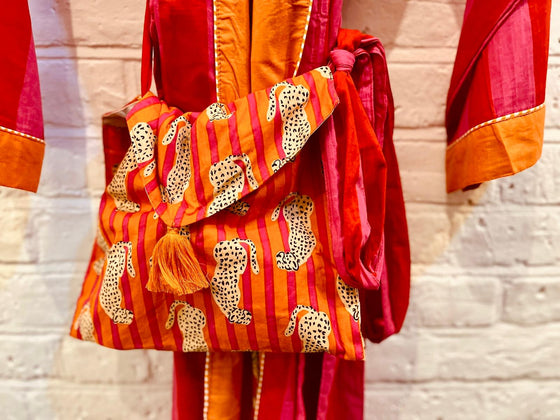 Cotton Pink & Orange Cheetah Kimono with Pouch