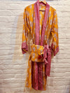 Cotton Yellow & Pink Cheetah Kimono with Pouch