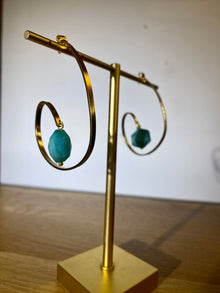  Aqua Crystal Bronze Lasso Loop Earrings