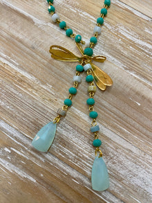  Aqua Crystal Dragonfly Lariat Necklace