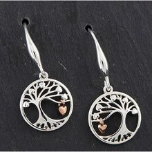  Dangly Two Tone Tree Of Life Silver Plated Earrings