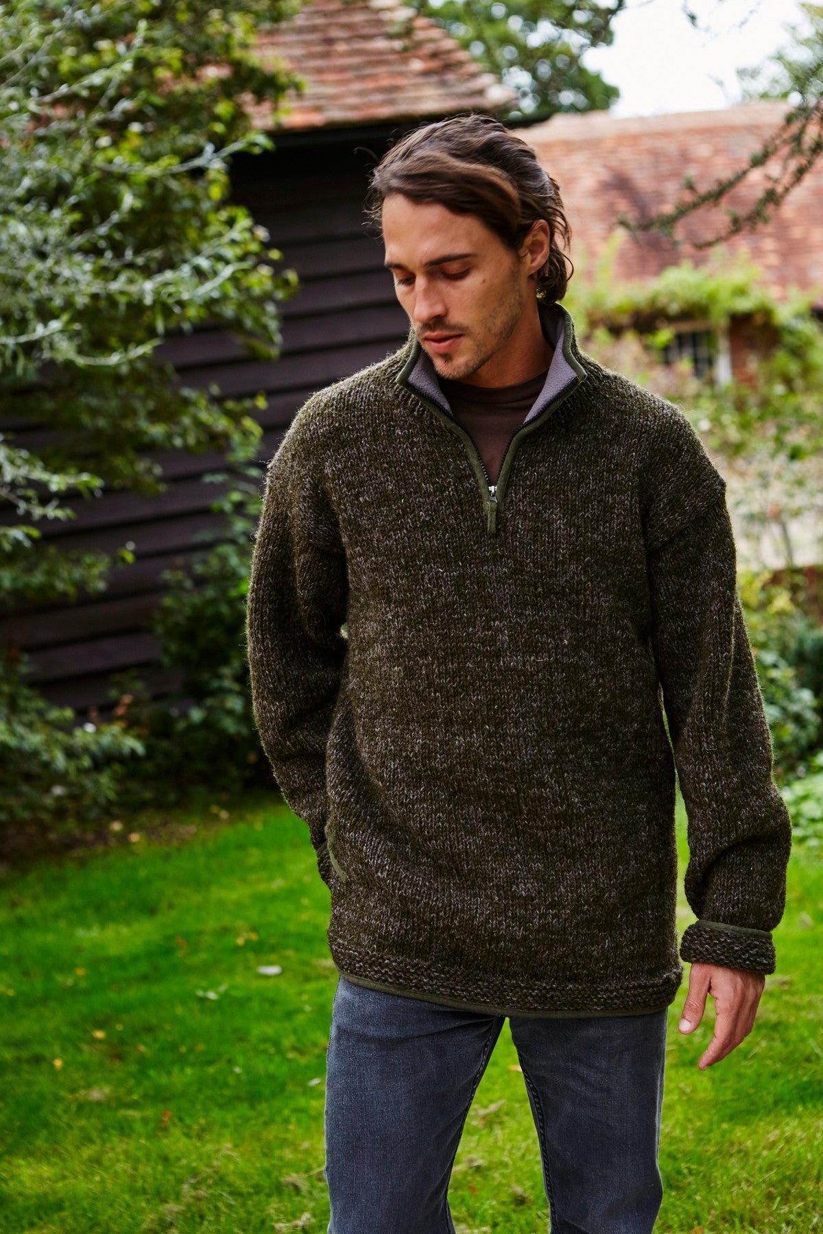Donegal Half Zip Moss