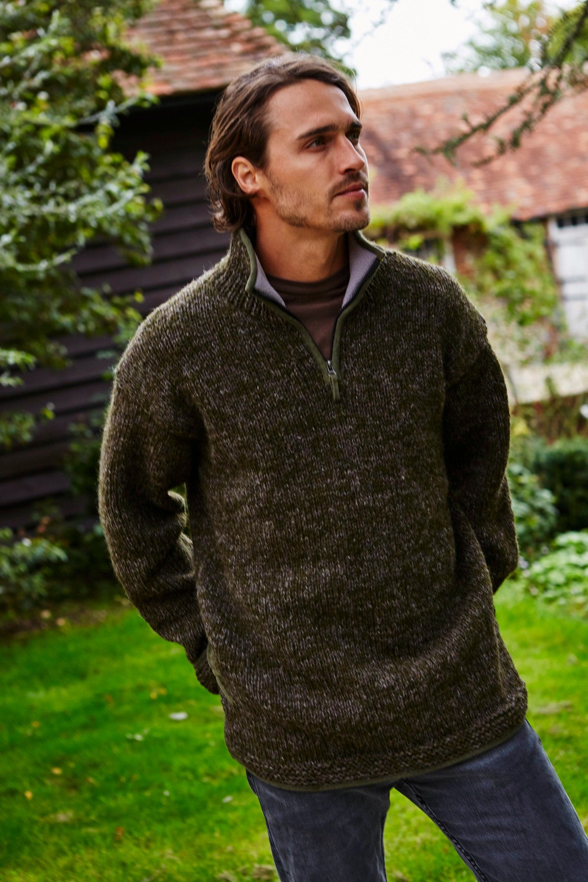 Donegal Half Zip Moss