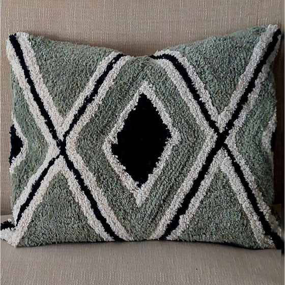 Green and Black Square Tufted Cushion 60 x 40 cm - Jaipur Collection.