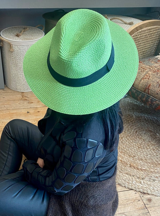 Grass Green Folding Panama Hat with Bag