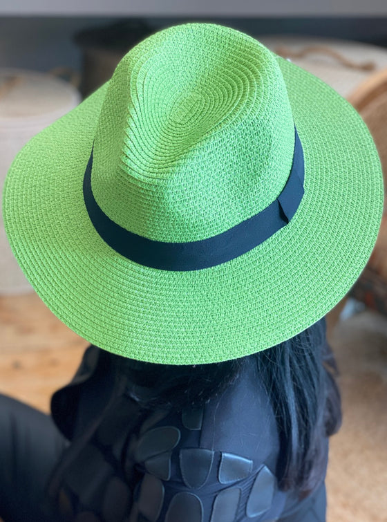 Grass Green Folding Panama Hat with Bag