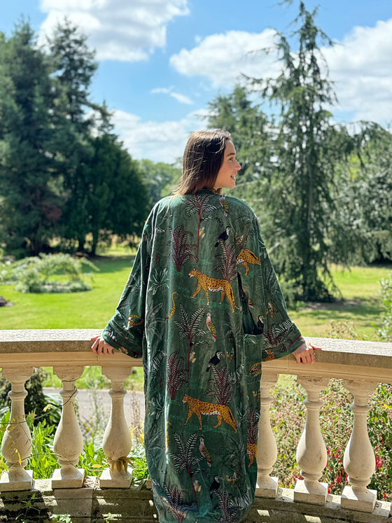 Green Velvet Tropical Dressing Gown
