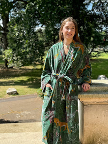  Green Velvet Tropical Dressing Gown