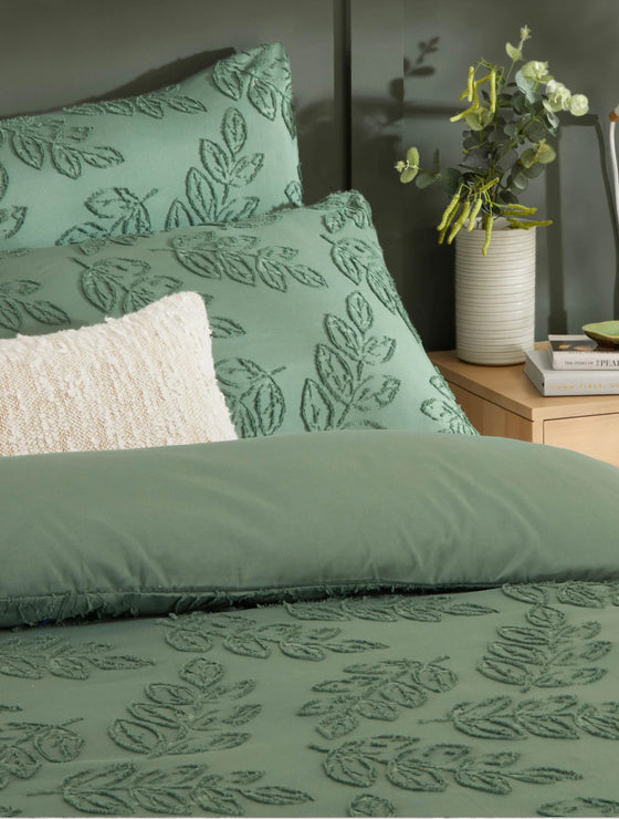 Seville Leaf Tufted Green King Duvet Set Green