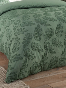  Seville Leaf Tufted Green King Duvet Set Green