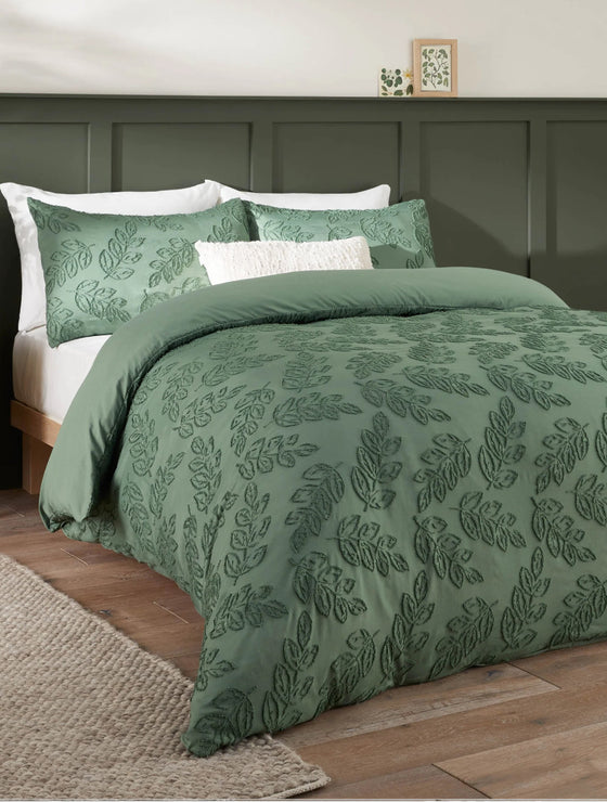 Seville Leaf Tufted Green Super King Duvet Set Green