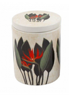Decorative ceramic jar with floral design on a white background