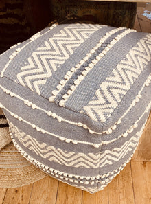  Grey and White Jute Textured Pouffe